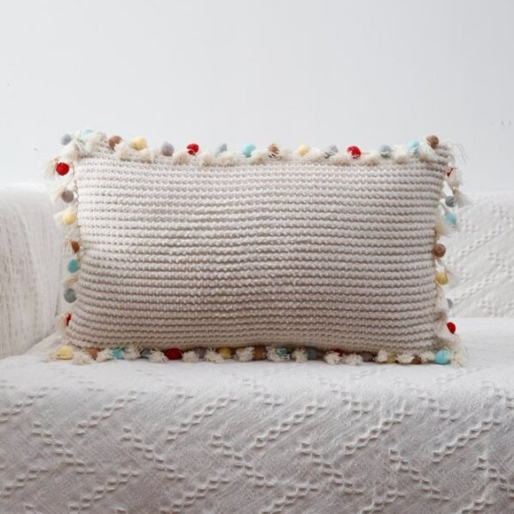 BOHO  POM-POM FRINGE TEXTURED PILLOWCASE - Picture 5 of 5